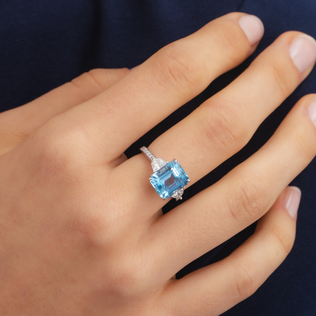 Aquamarine and diamond ring by Matthew Ely Jewellery