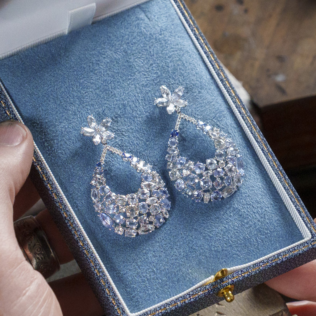 sapphire and diamond flower earrings