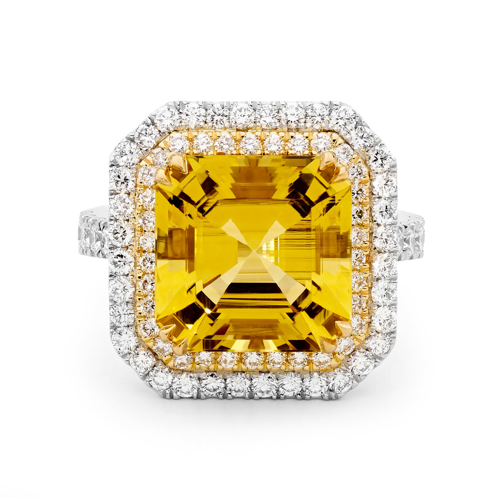 18ct Yellow Gold, Platinum, Heliodor & Diamond Ring
