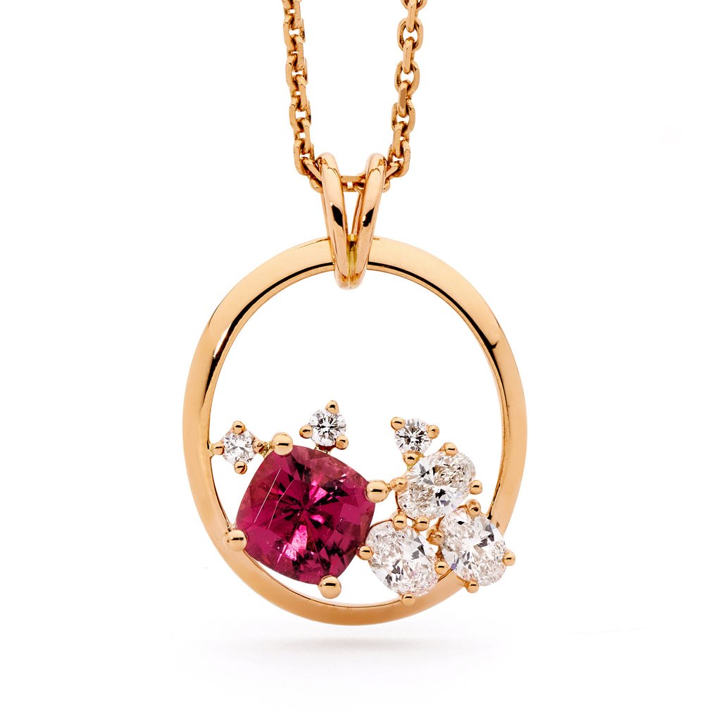 18ct Rose Gold, Rubellite Tourmaline & Diamond Pendant