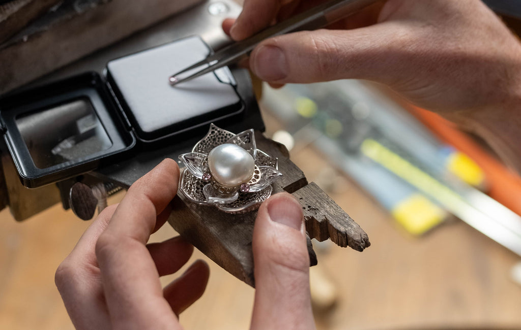 The Making Of Iluka Keshi Pearl & Lotus Flower Diamond Necklace