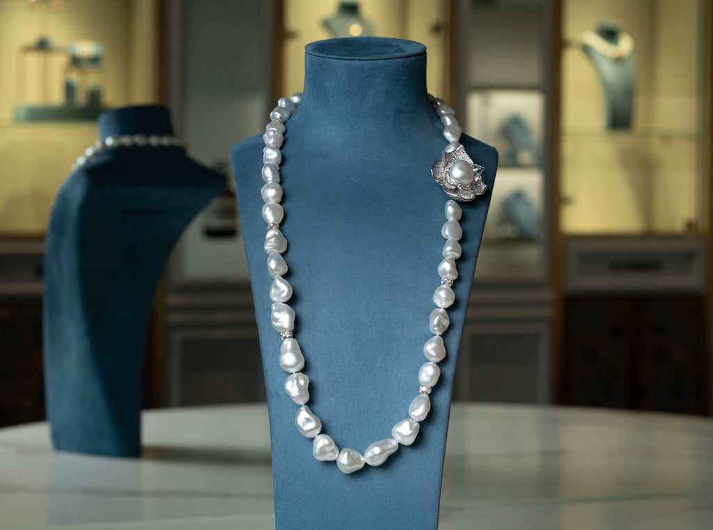 Iluka Keshi Pearl & Lotus Flower Diamond Necklace
