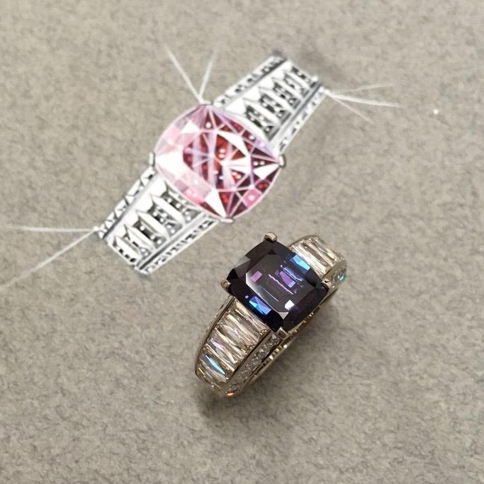 Colour changing Alexandrite ring custom made by Matthew Ely