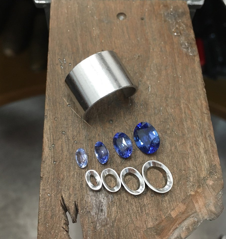 Colour fade sapphires and platinum band