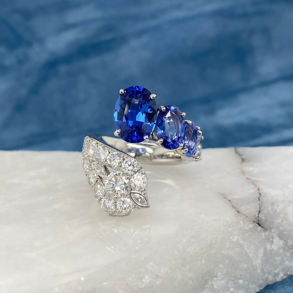 Sapphire and diamond ring custom made by Matthew Ely