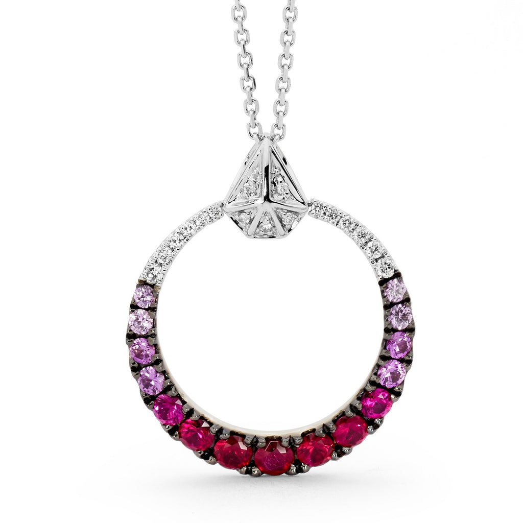 18ct White Gold, Ruby, Pink Sapphire & Diamond Pendant