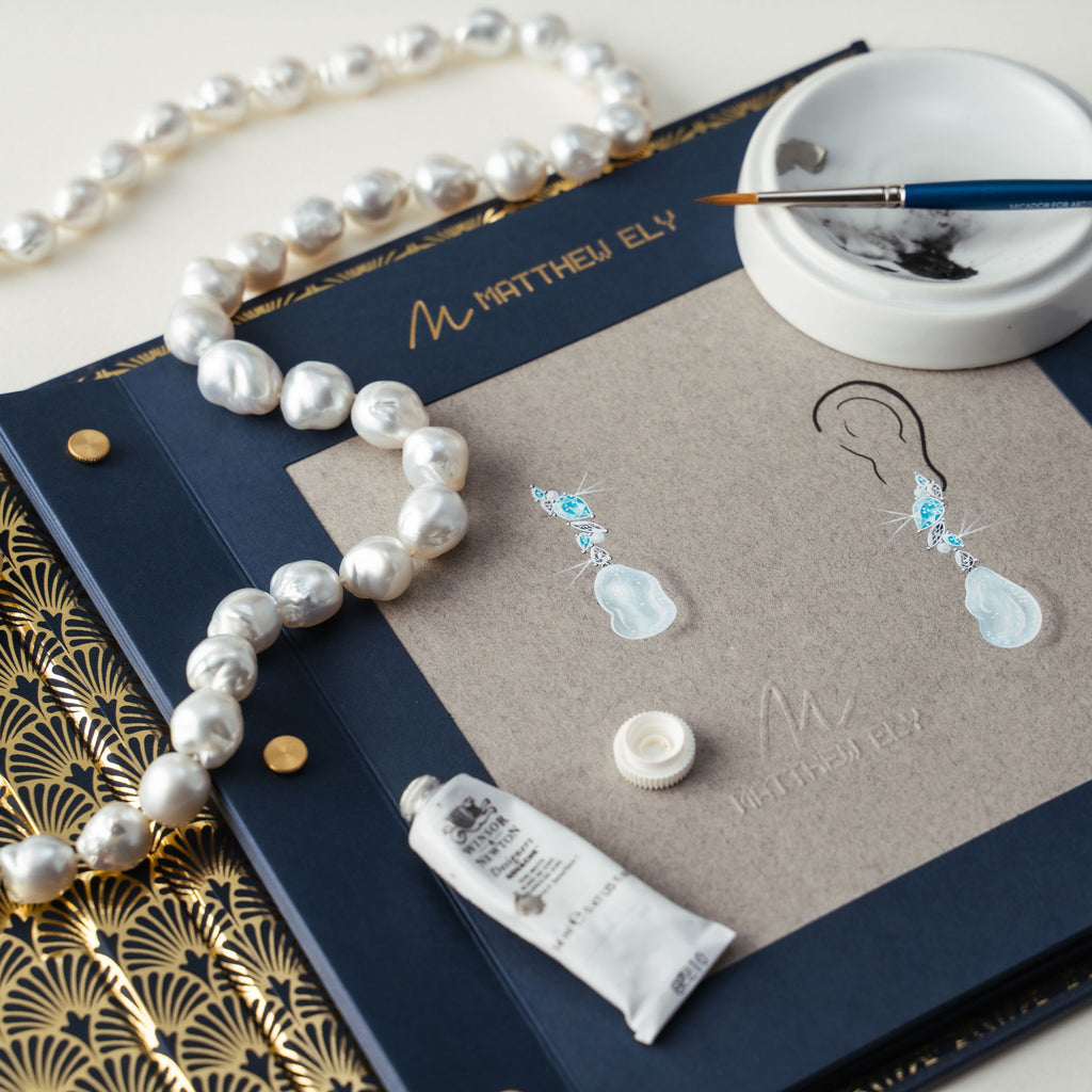 Keshi pearl earrings by Matthew Ely Jewellery