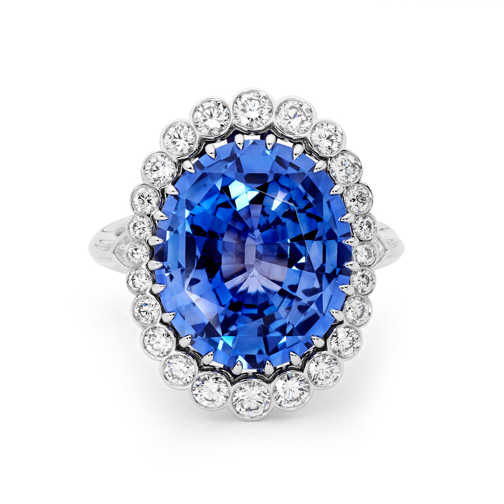 Sapphire ring with diamond halo