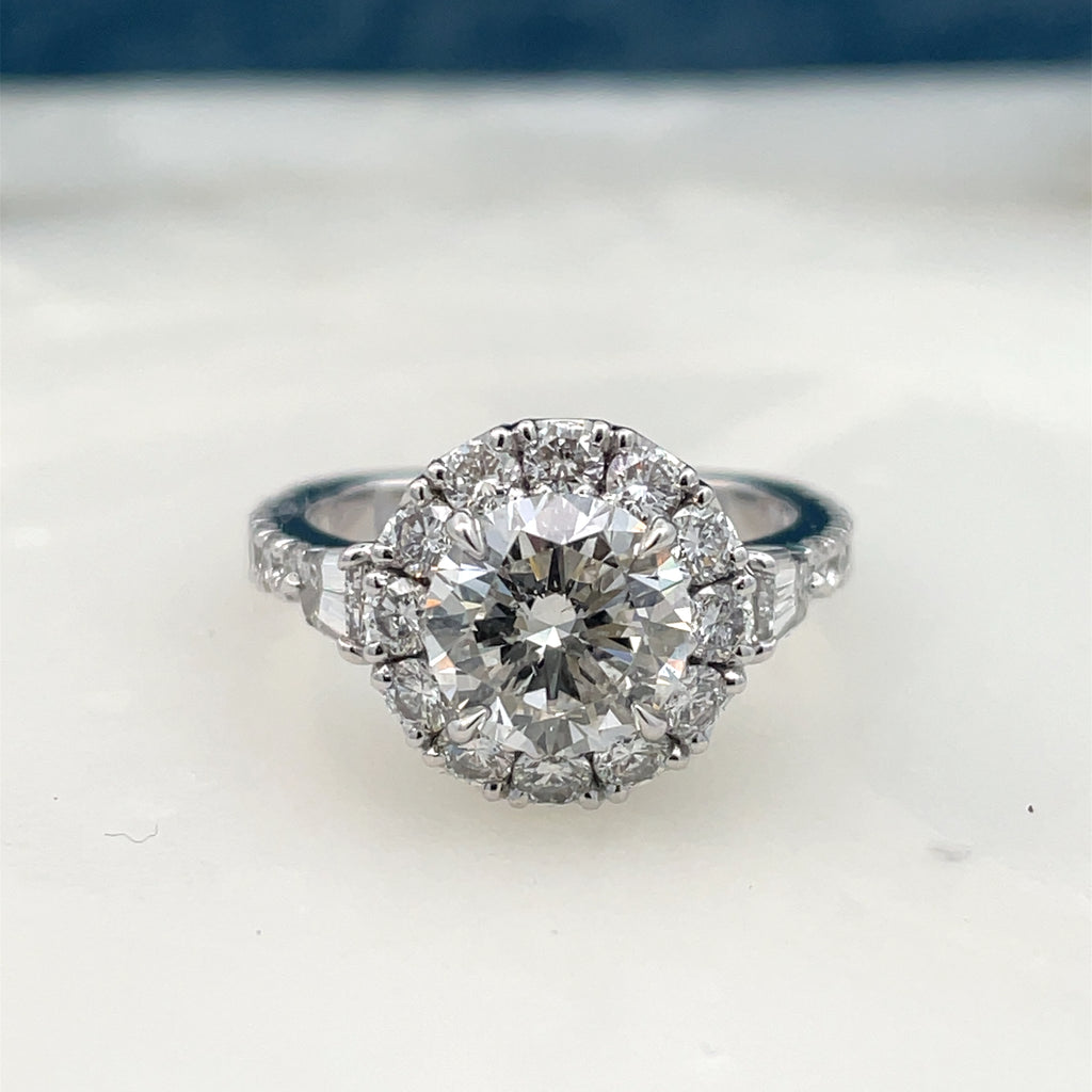 Round Brilliant Cut Diamond Halo Custom Engagement Ring