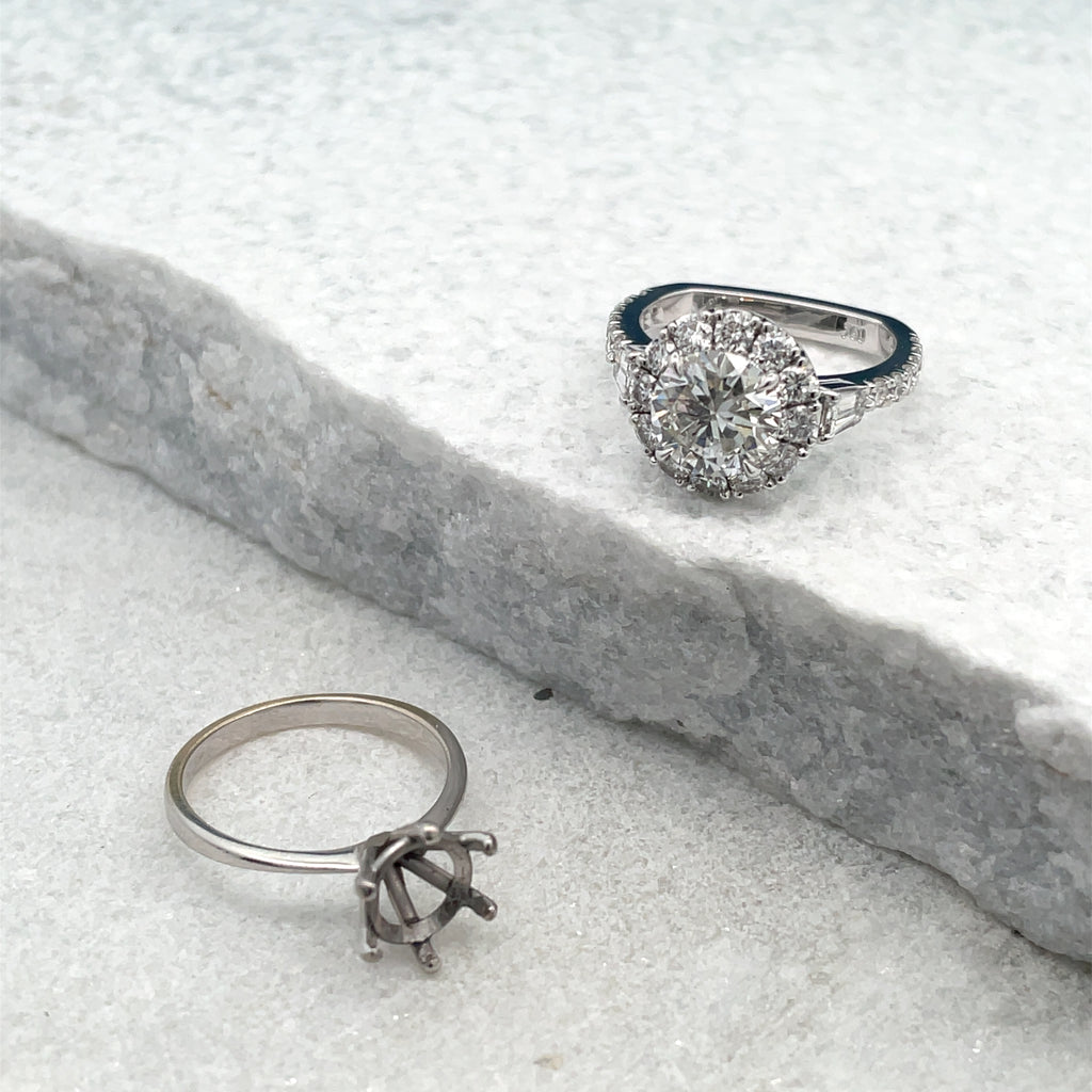 Round Brilliant Cut Diamond Halo Custom Engagement Ring
