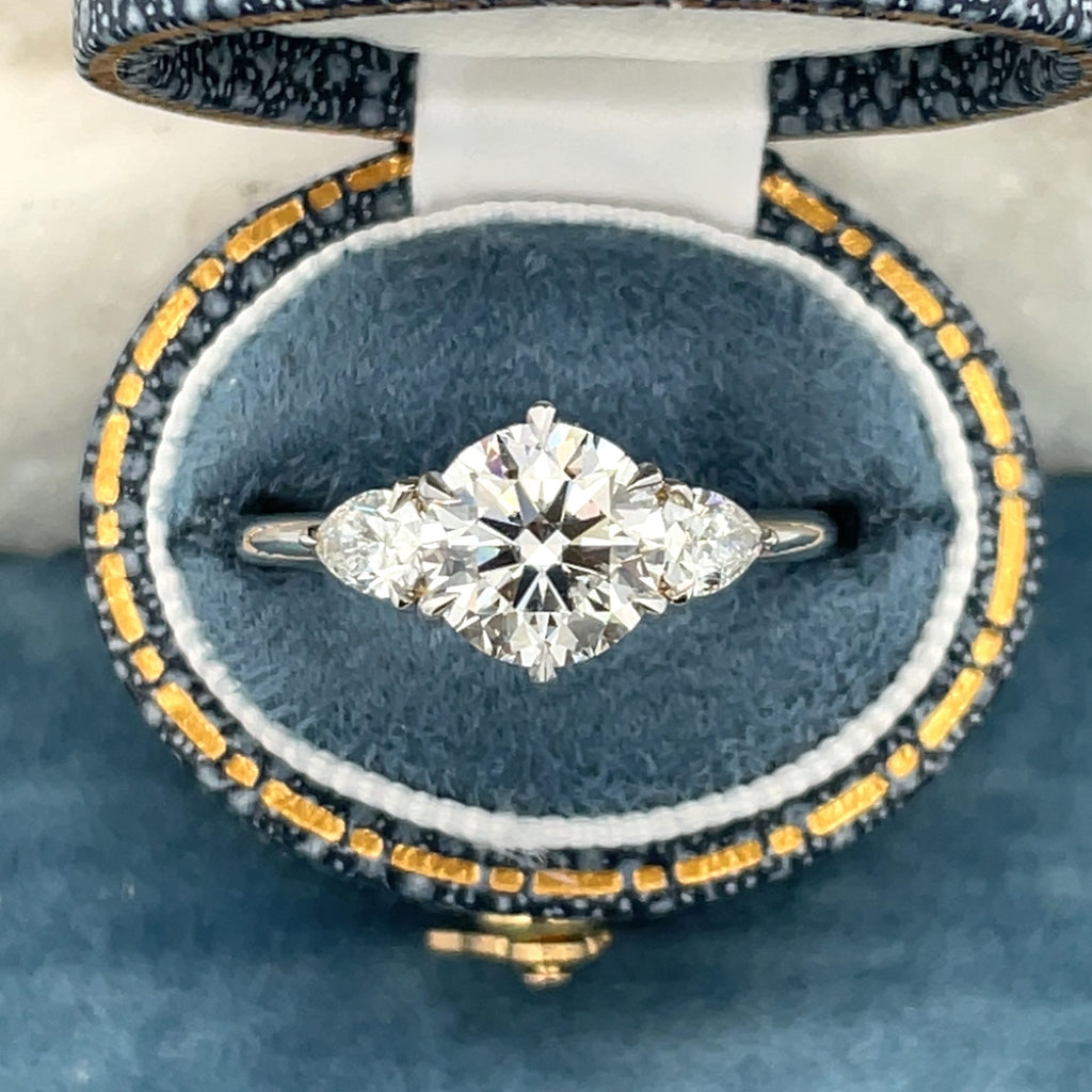 Three-Stone Round Diamond Engagement Ring by Matthew Ely Jewellery