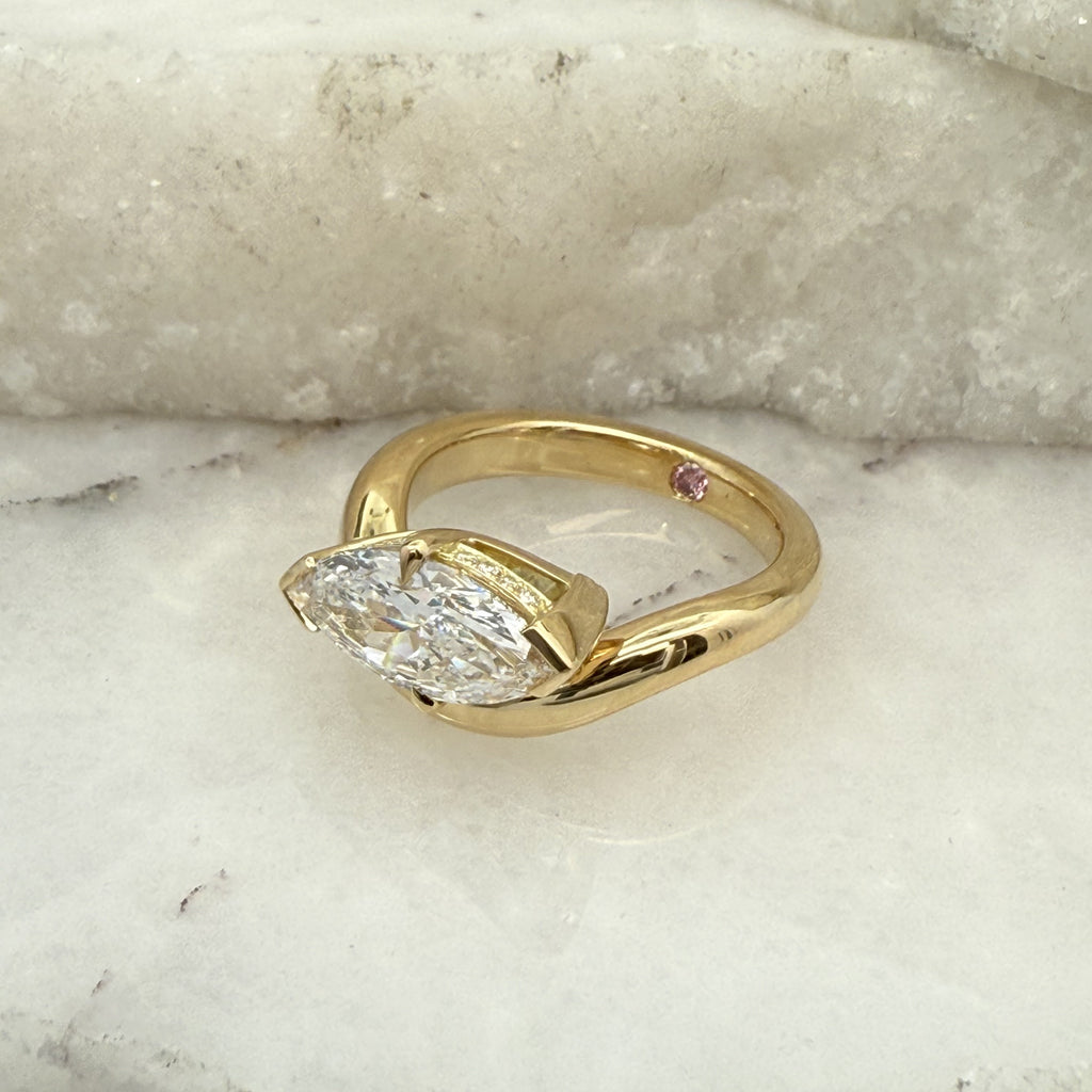 Custom made Marquise Diamond & Hidden Pink Diamond Ring