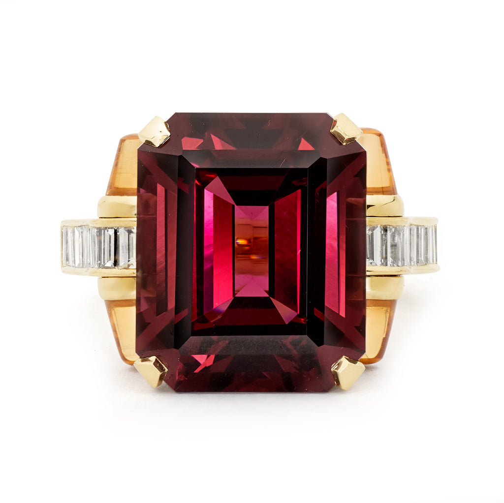 Art Deco Diamond & Rare Garnet Cocktail Ring by Matthew Ely Jewellery