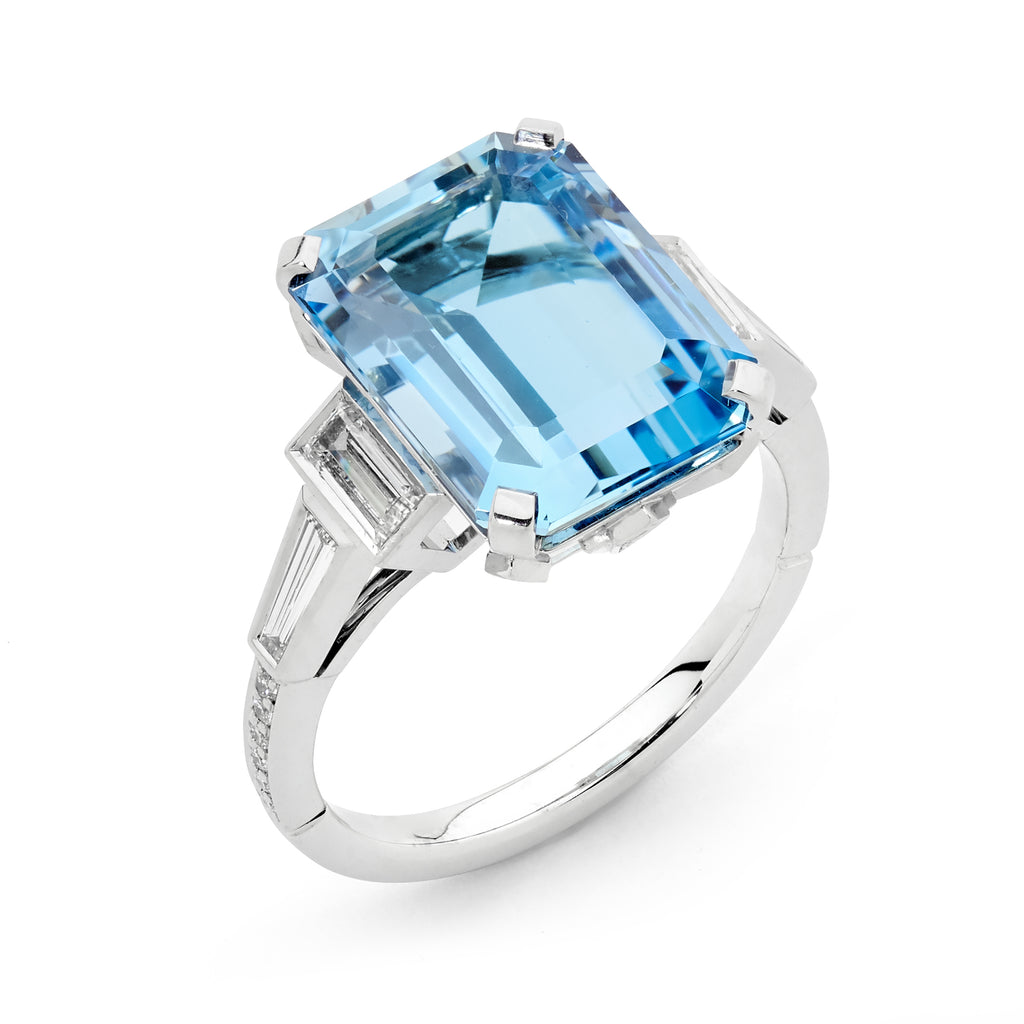 Diamond & 7.04ct Aquamarine Ring by Matthew Ely Jewellery