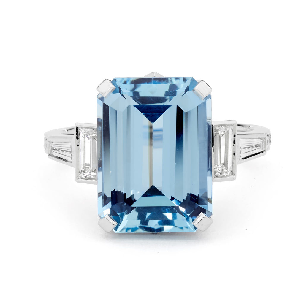 Diamond & 7.04ct Aquamarine Ring by Matthew Ely Jewellery