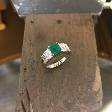 18ct White Gold, Emerald & Diamond Ring Custom Made by Matthew Ely