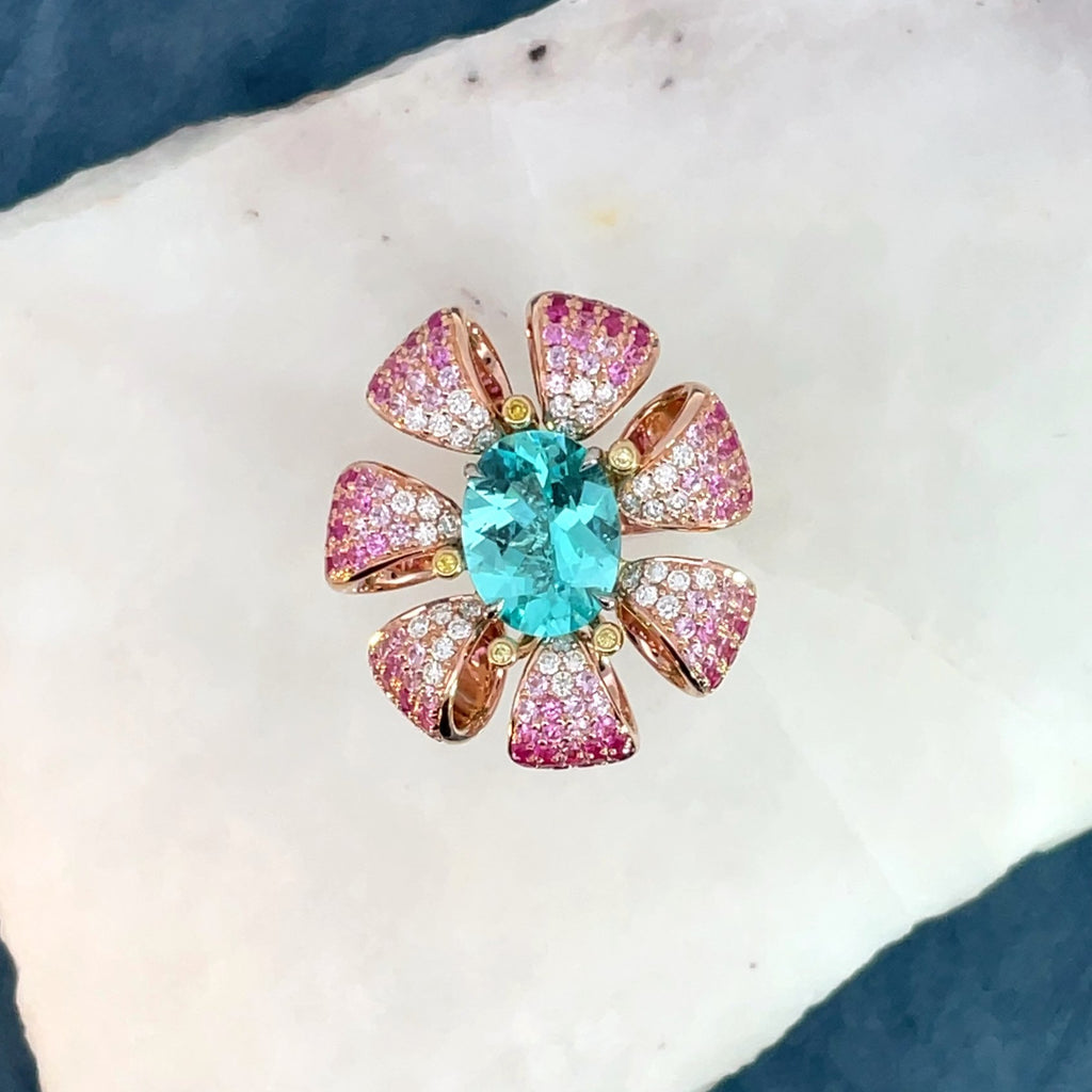 Custom made Paraiba tourmaline flower ring