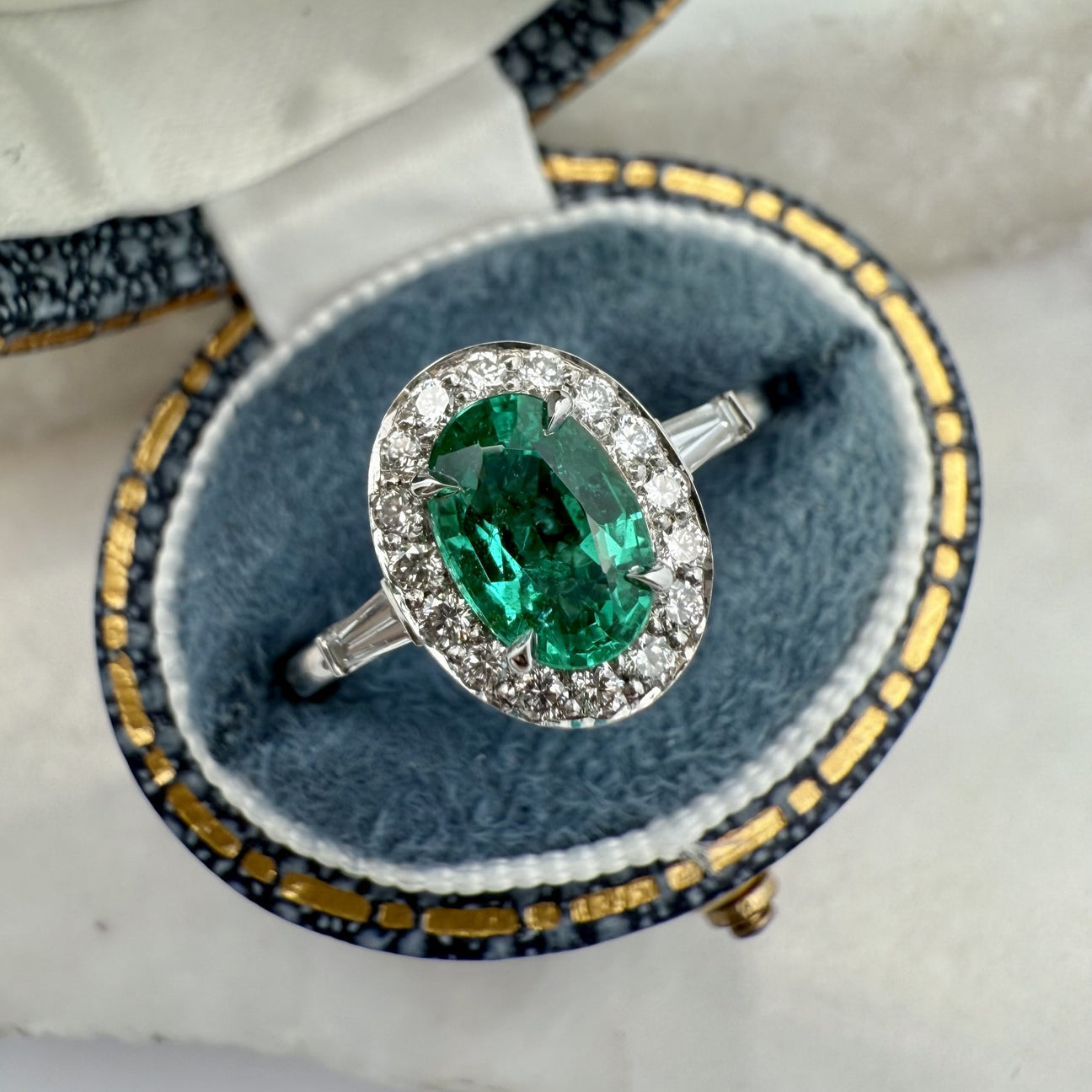 Oval Emerald & Diamond Halo Custom Engagement Ring