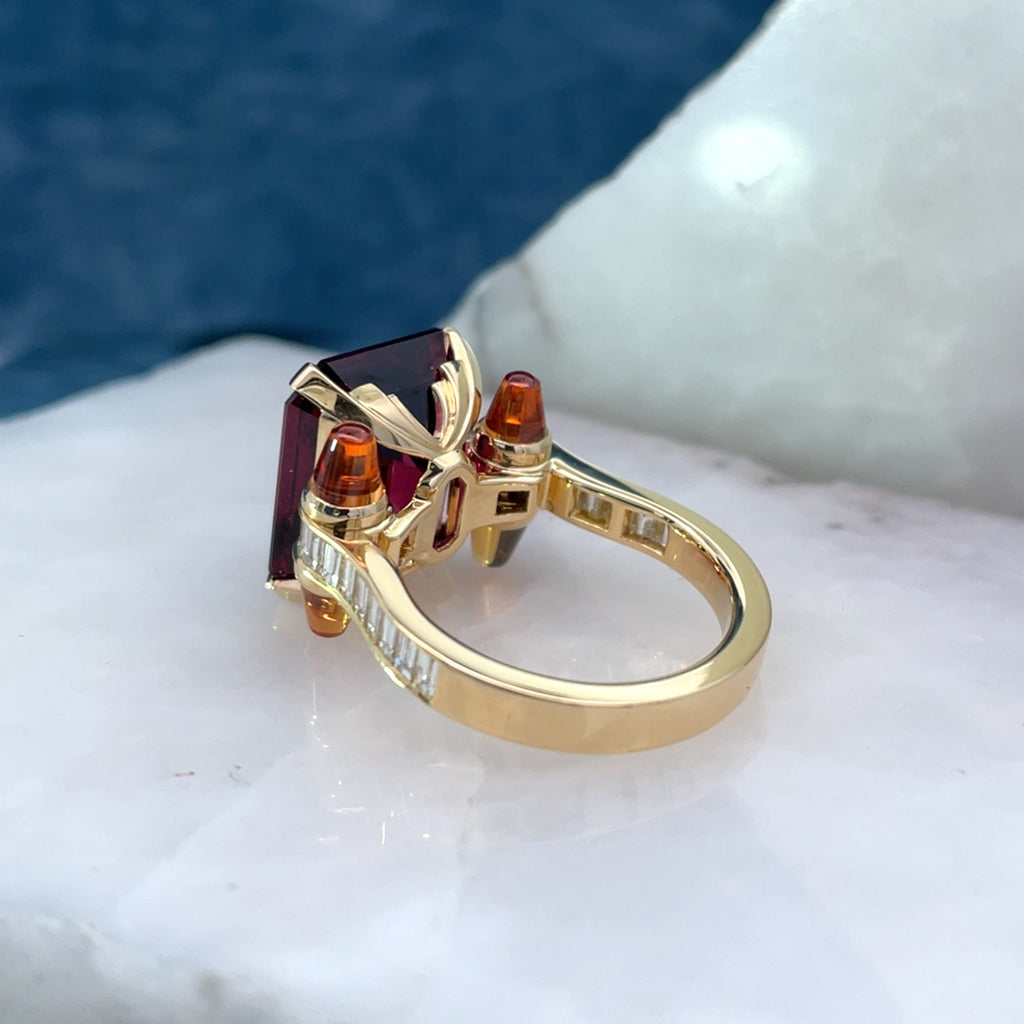 Rare Garnet & Diamond Art Deco Cocktail Ring by Matthew Ely Jewellery