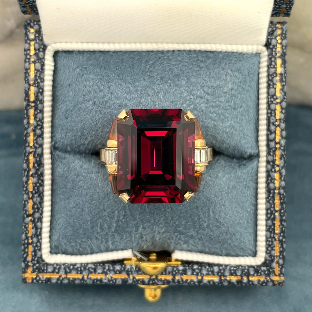 Rare Garnet & Diamond Art Deco Cocktail Ring by Matthew Ely Jewellery