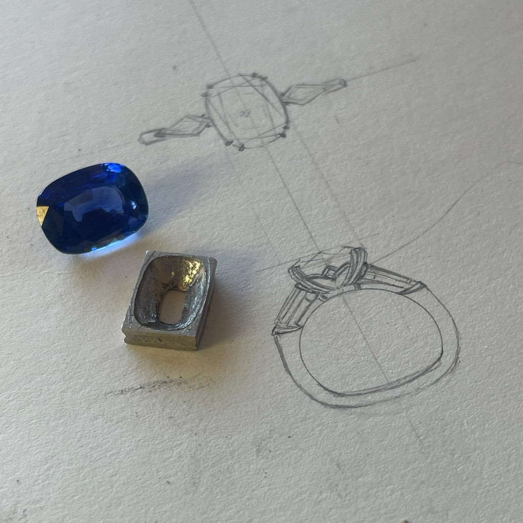 Handcrafting of a Ceylon sapphire and diamond ring by Matthew Ely Jewellery