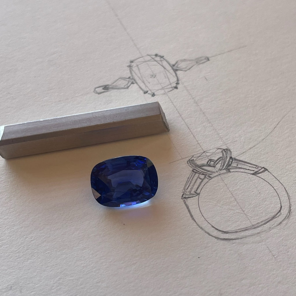 Handcrafting of a Ceylon sapphire and diamond ring by Matthew Ely Jewellery