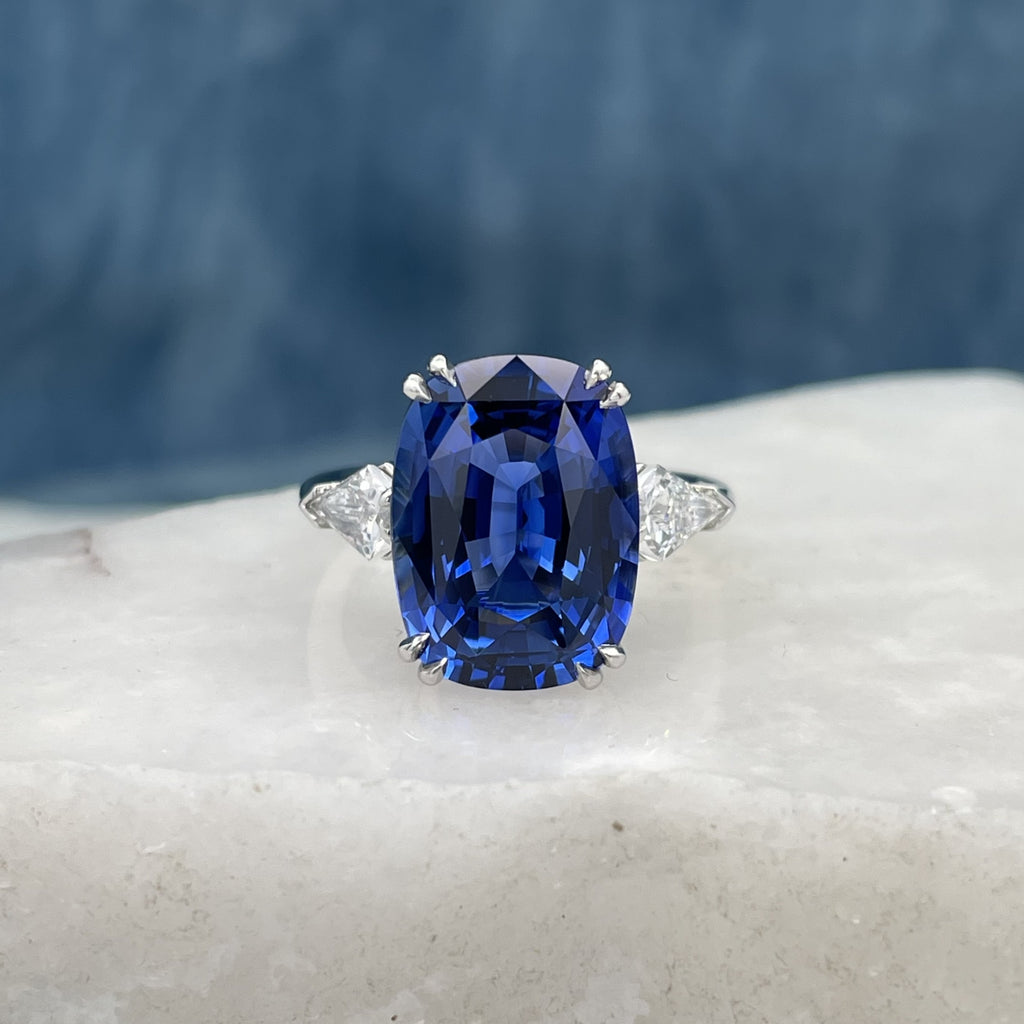Custom handcrafted Ceylon Sapphire & Diamond Ring by Matthew Ely Jewellery