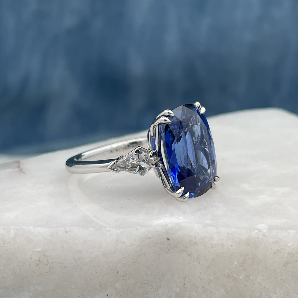 Custom handcrafted Ceylon Sapphire & Diamond Ring by Matthew Ely Jewellery