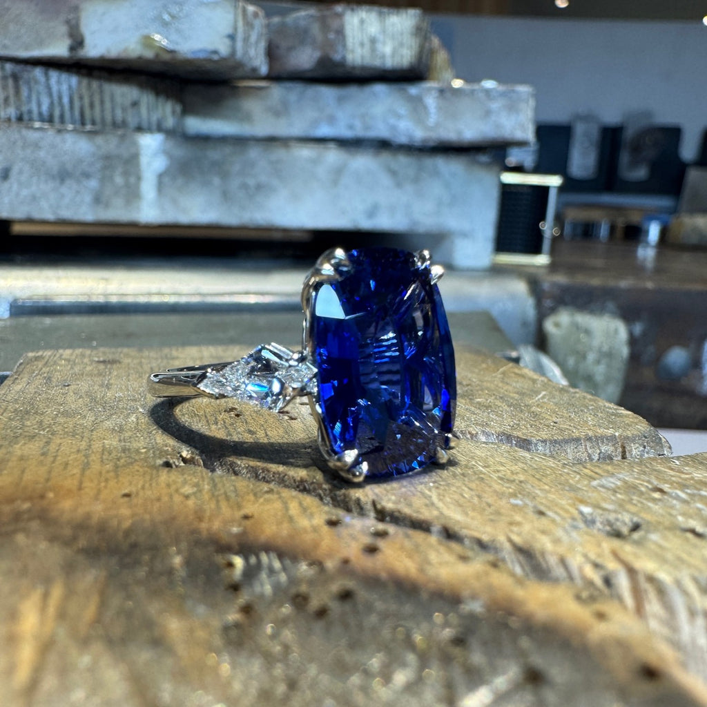 Custom handcrafted Ceylon Sapphire & Diamond Ring by Matthew Ely Jewellery