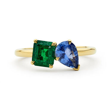 18ct Yellow Gold, Ceylon Sapphire & Emerald Ring