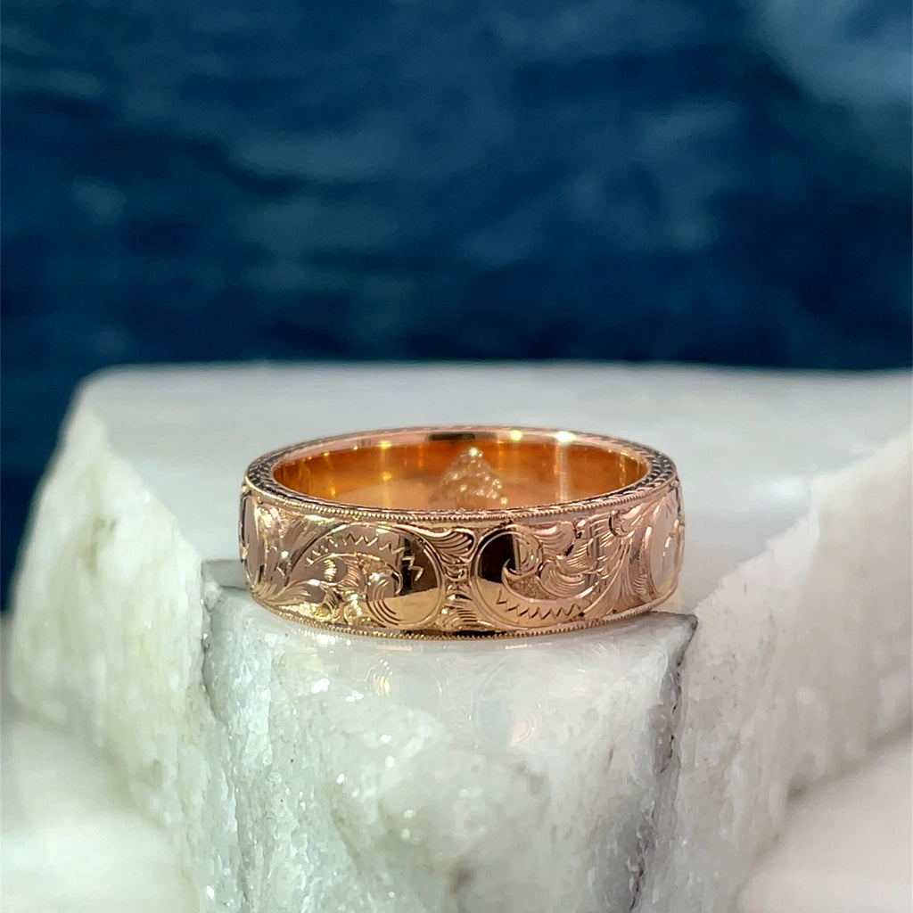 18ct Rose Gold Custom Engraved Men's Wedding Ring