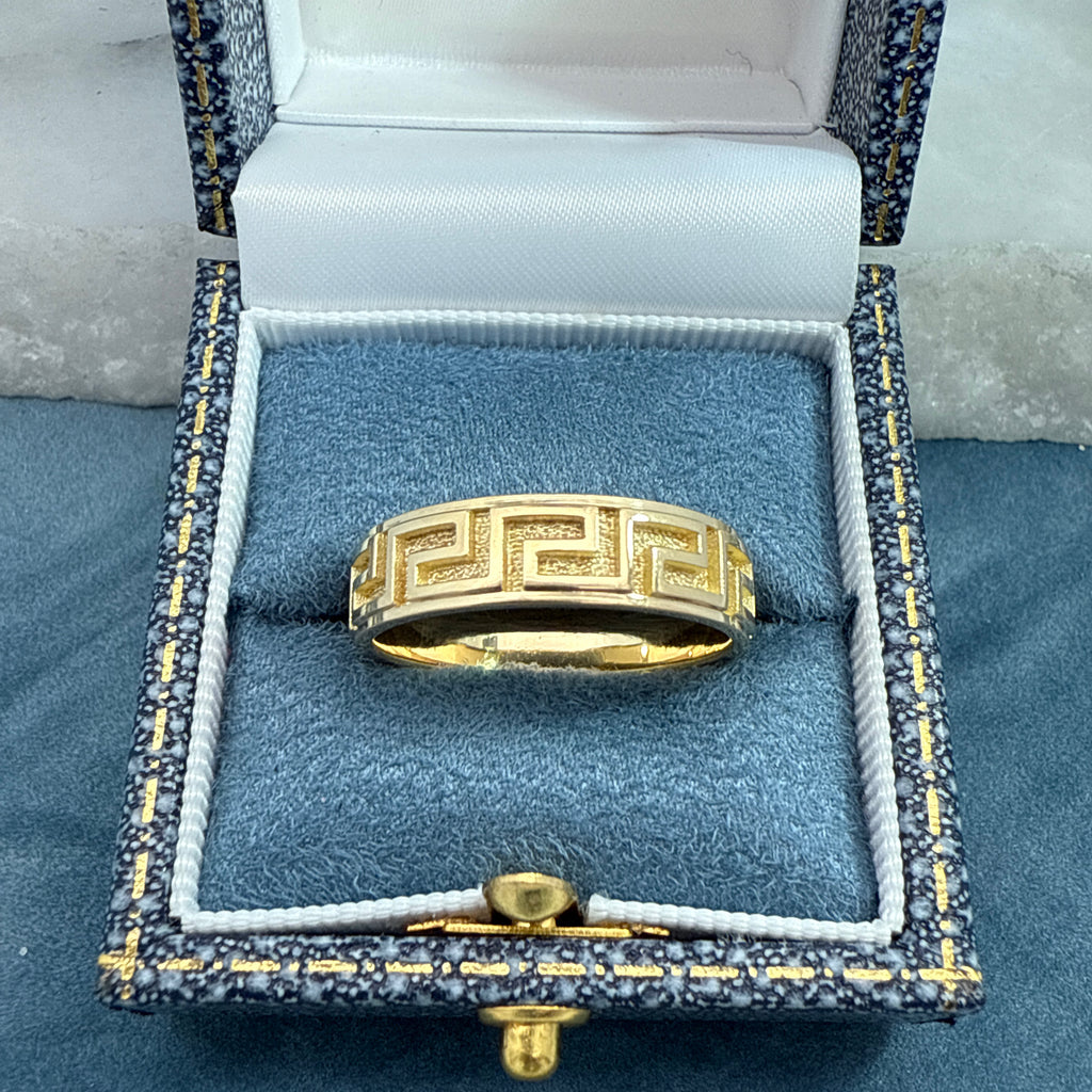 Custom Engraved Men's Wedding Ring with Unique Geometric Design