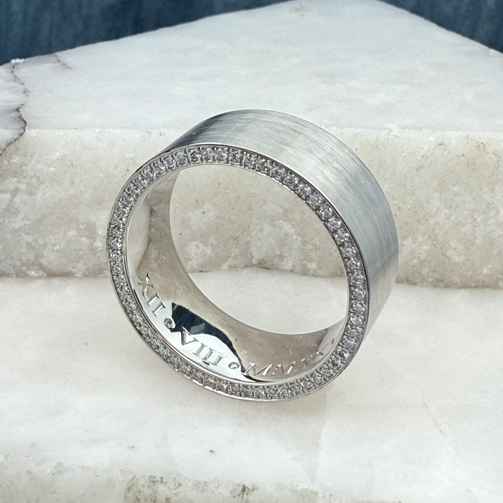 Platinum & Diamond Engraved Gents Wedding Band