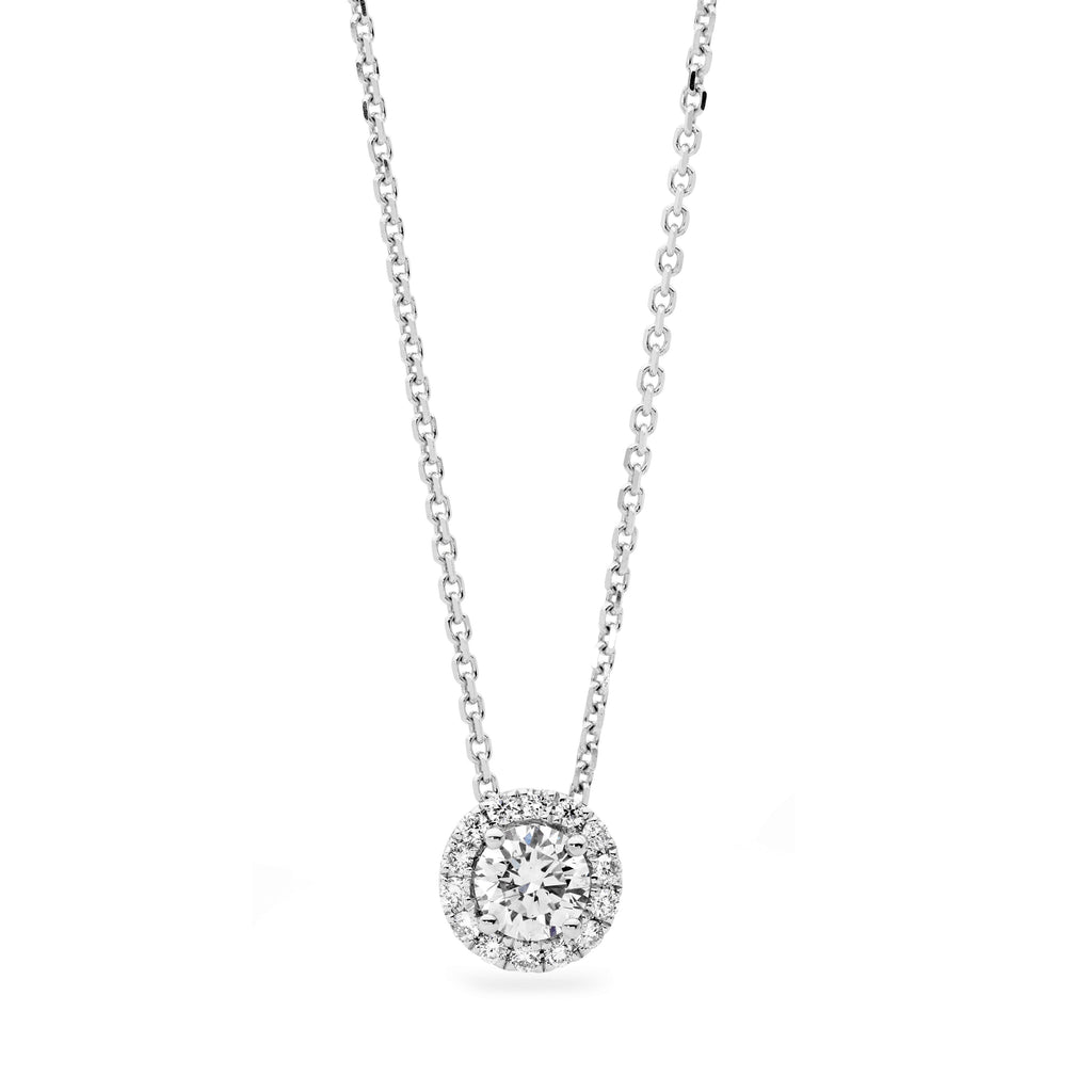 18ct White Gold & 0.5ct Brilliant Cut Diamond Halo Pendant