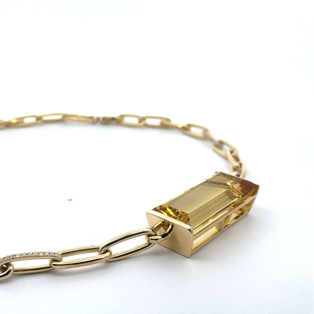 18ct Yellow Gold, Diamond & Heliodor Chain