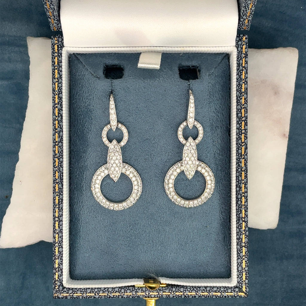 Custom Made Double Ring Diamond Drop Earrings