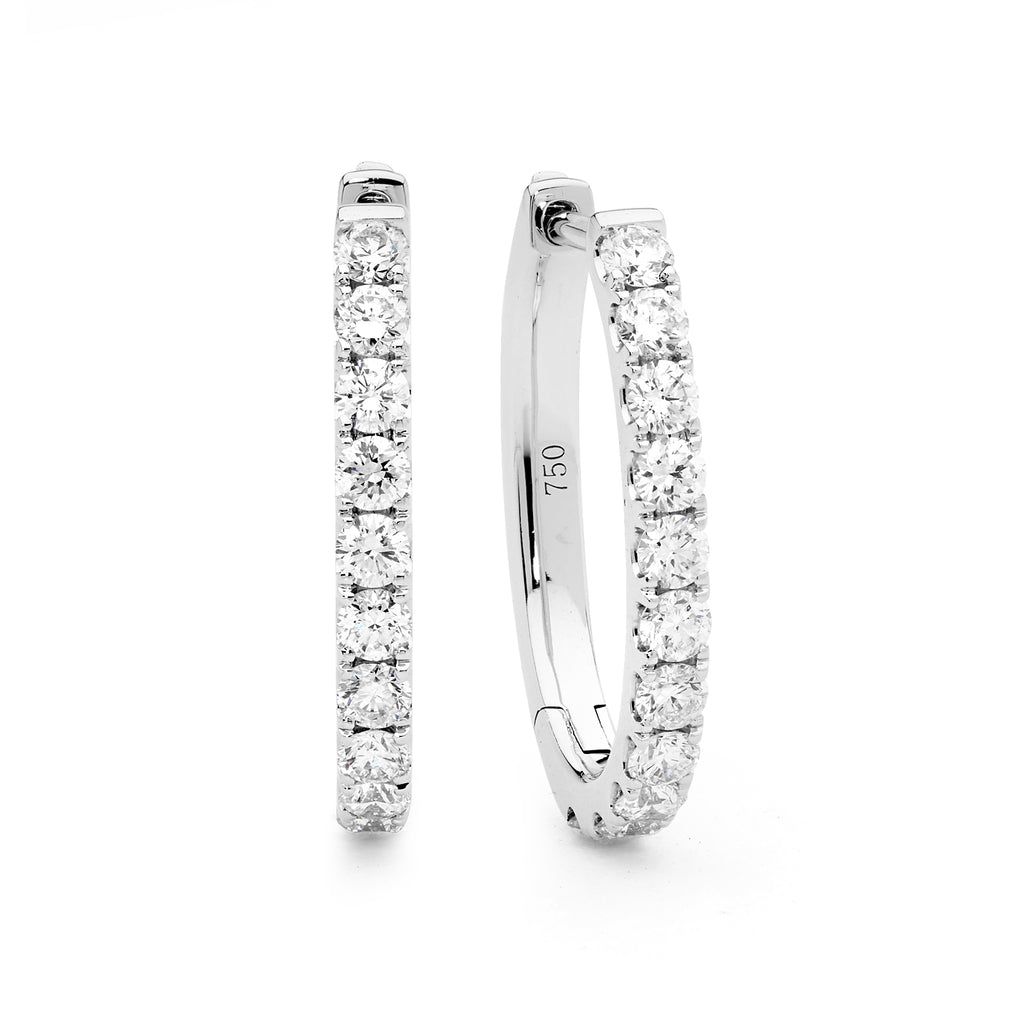 18ct White Gold & Diamond Hoop Earrings