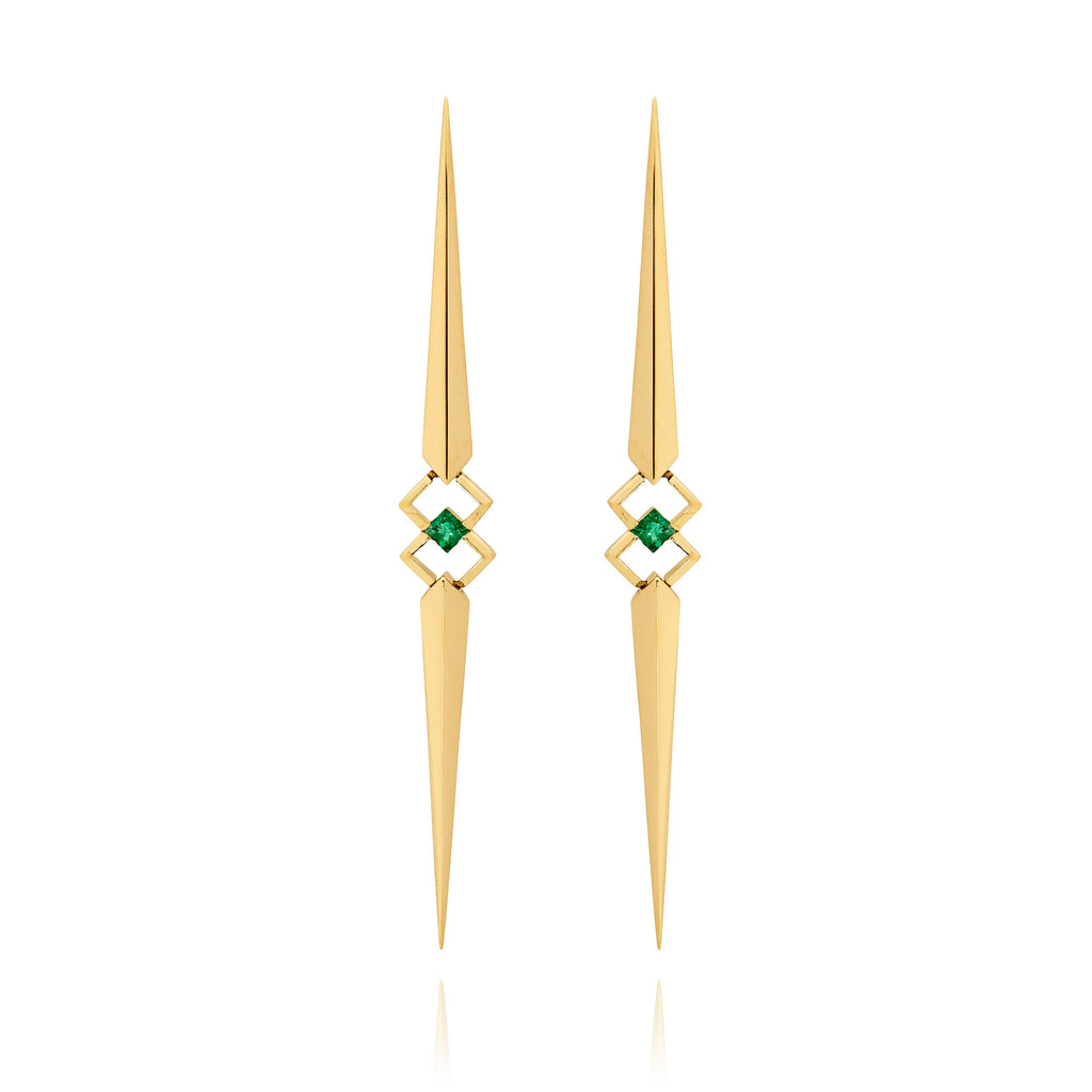 18ct Yellow Gold & Emerald Carre Earrings