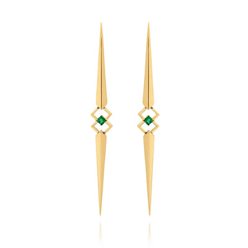18ct Yellow Gold & Emerald Carre Earrings