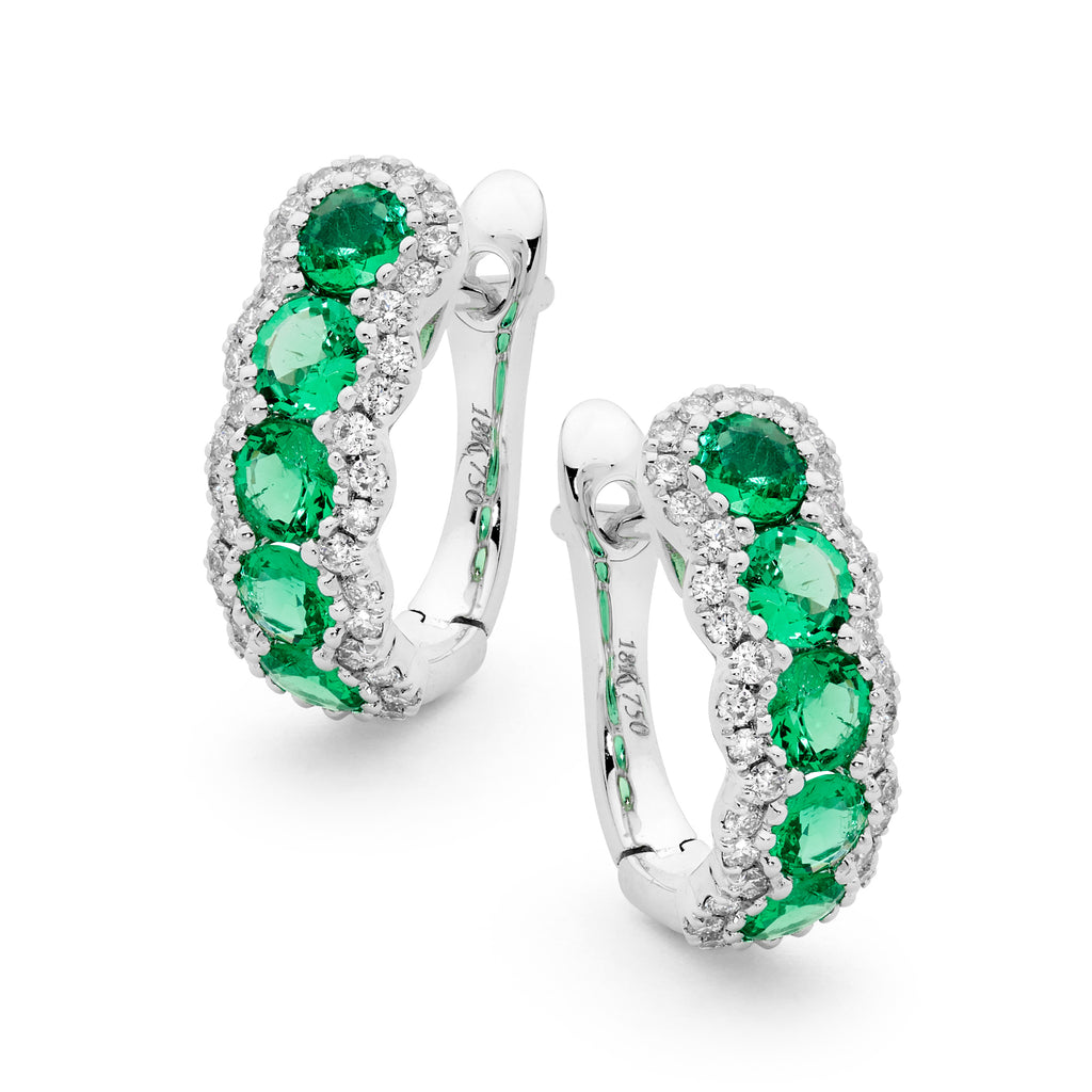 Diamond & Emerald Hoop Earrings