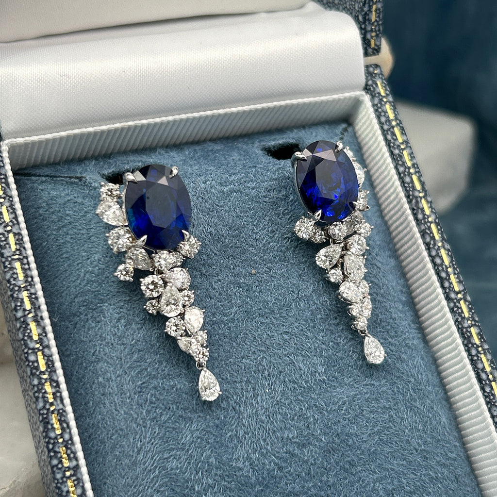 Sri Lankan Sapphire & Diamond Cluster Earrings