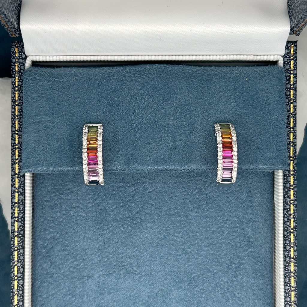 Rainbow Sapphire & Diamond Hoop Earrings by Matthew Eky