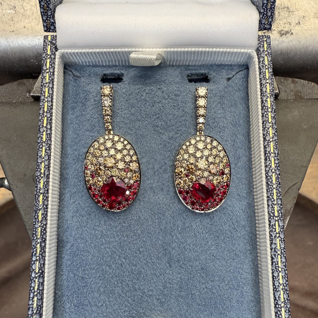 Burmese Ruby & Champagne Diamond Earrings