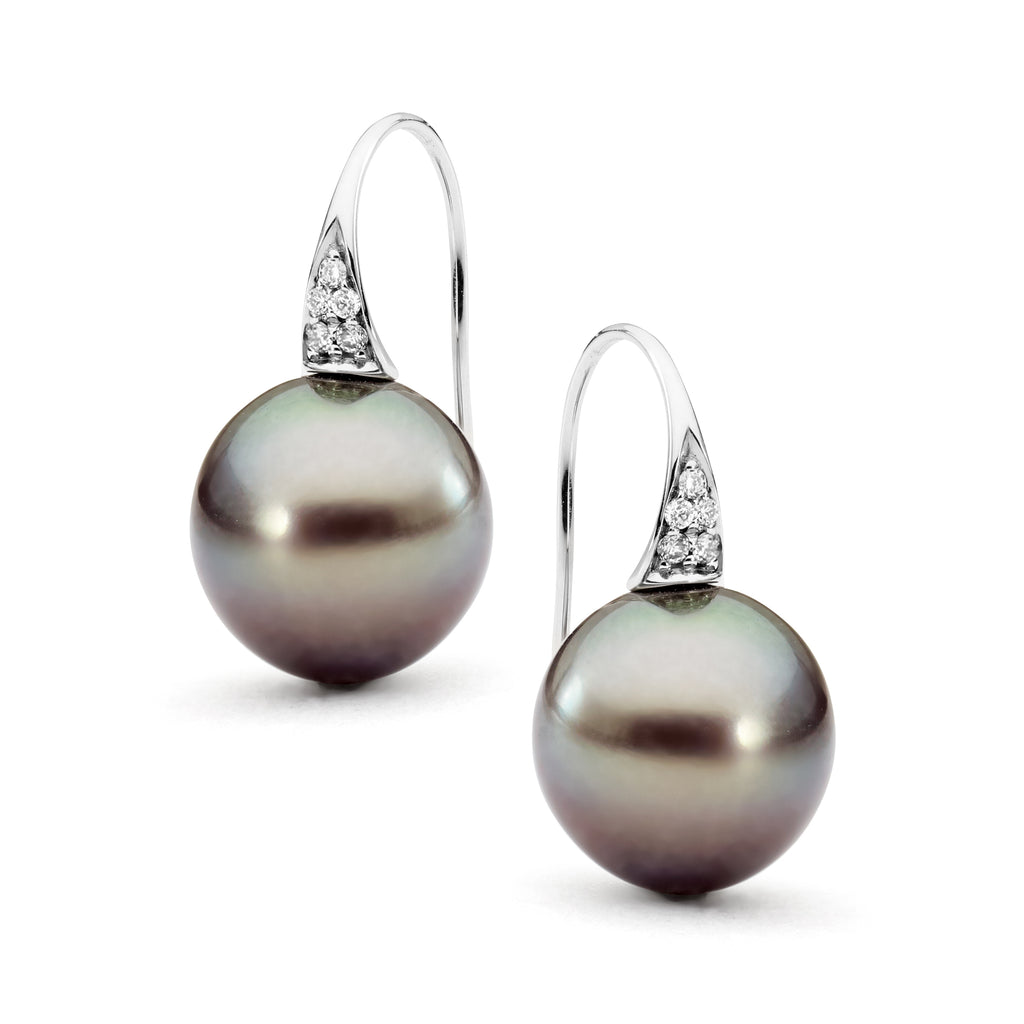 18ct White Gold, Autore Tahitian Pearl & Diamond Drop Earrings