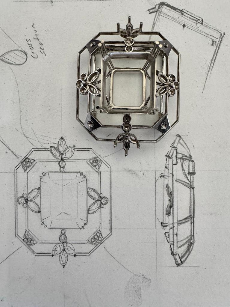 Aquamarine, Sapphire & Diamond Art Deco Brooch Pendant | Custom Made by Matthew Ely Jewellery