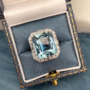 Aquamarine & Diamond Cocktail Ring Custom Made by Matthew Ely Jewellery