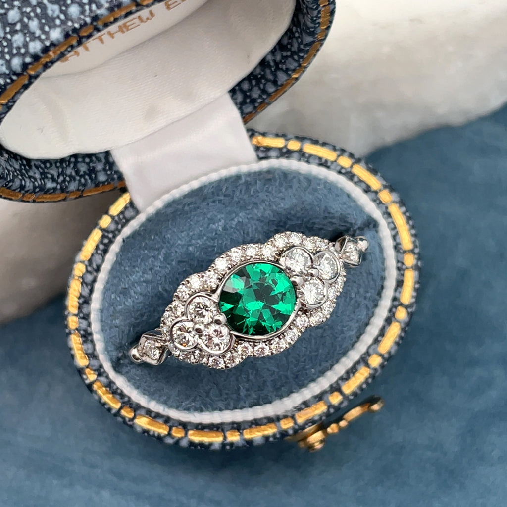 Emerald & Diamond Cluster Cocktail Ring | Custom Made by Matthew Ely