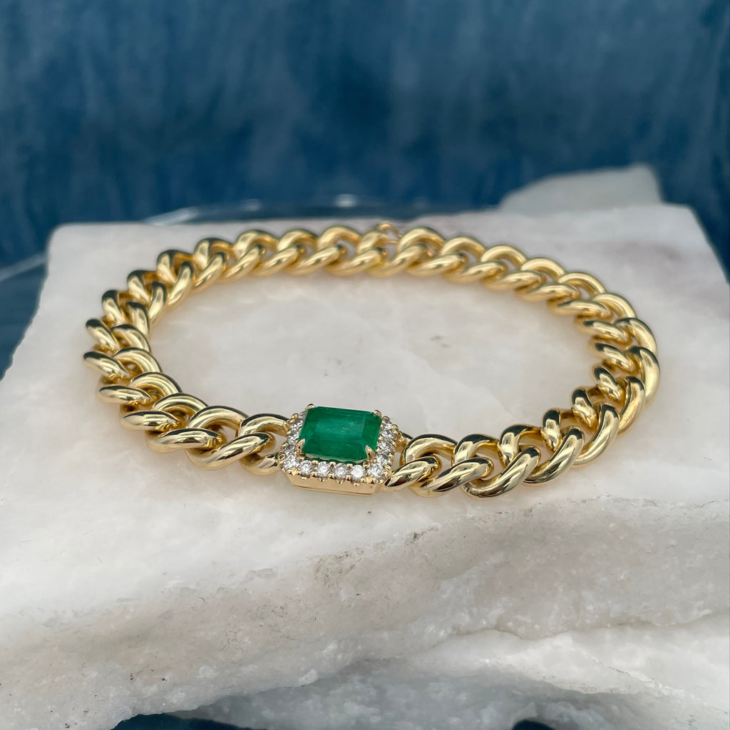 Custom Emerald, Diamond & Gold Chain Bracelet by Matthew Ely Jewellery