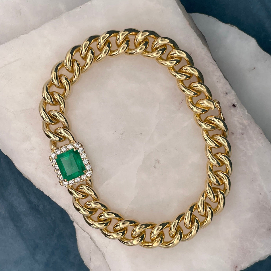 Custom Emerald, Diamond & Gold Chain Bracelet by Matthew Ely Jewellery