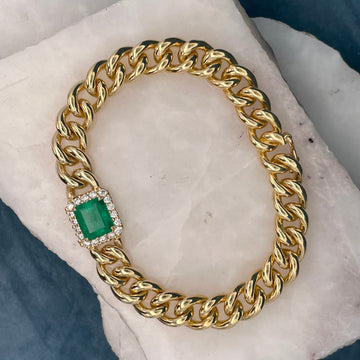 Custom Emerald, Diamond & Gold Chain Bracelet by Matthew Ely Jewellery